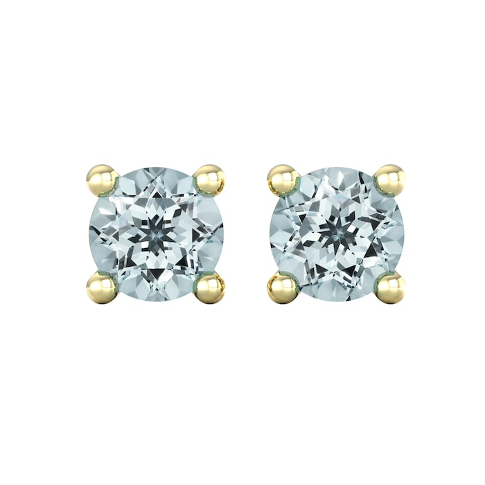 By Request 9ct Yellow Gold 4 Claw Aquamarine Stud Earrings