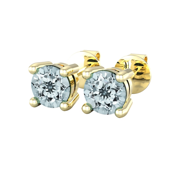 By Request 9ct Yellow Gold 4 Claw Aquamarine Stud Earrings