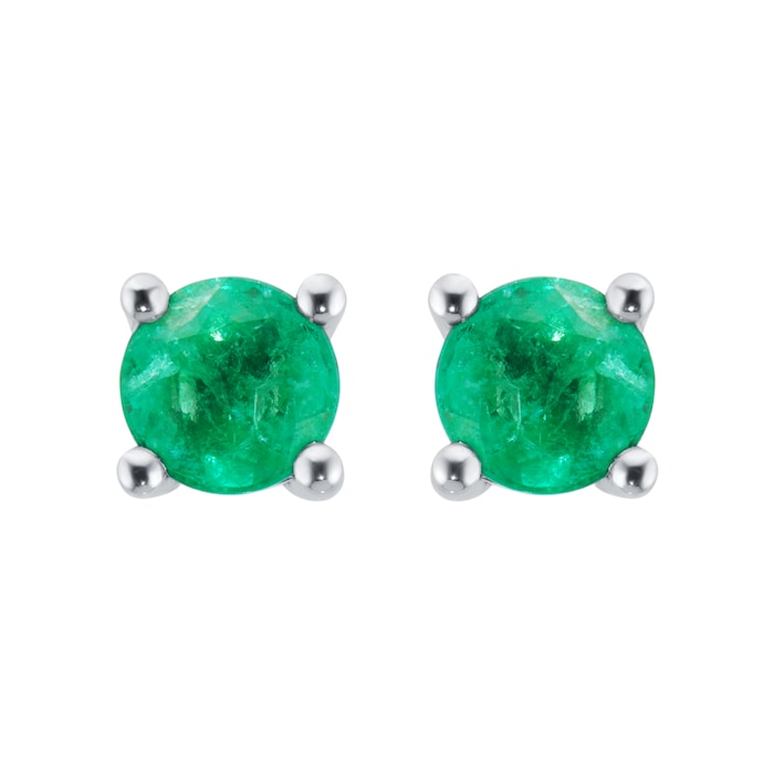 By Request 9ct White Gold 4 Claw Emerald Stud Earrings