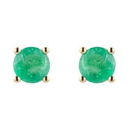 37894101 - 9ct Yellow Gold 4 Claw Emerald Stud Earrings