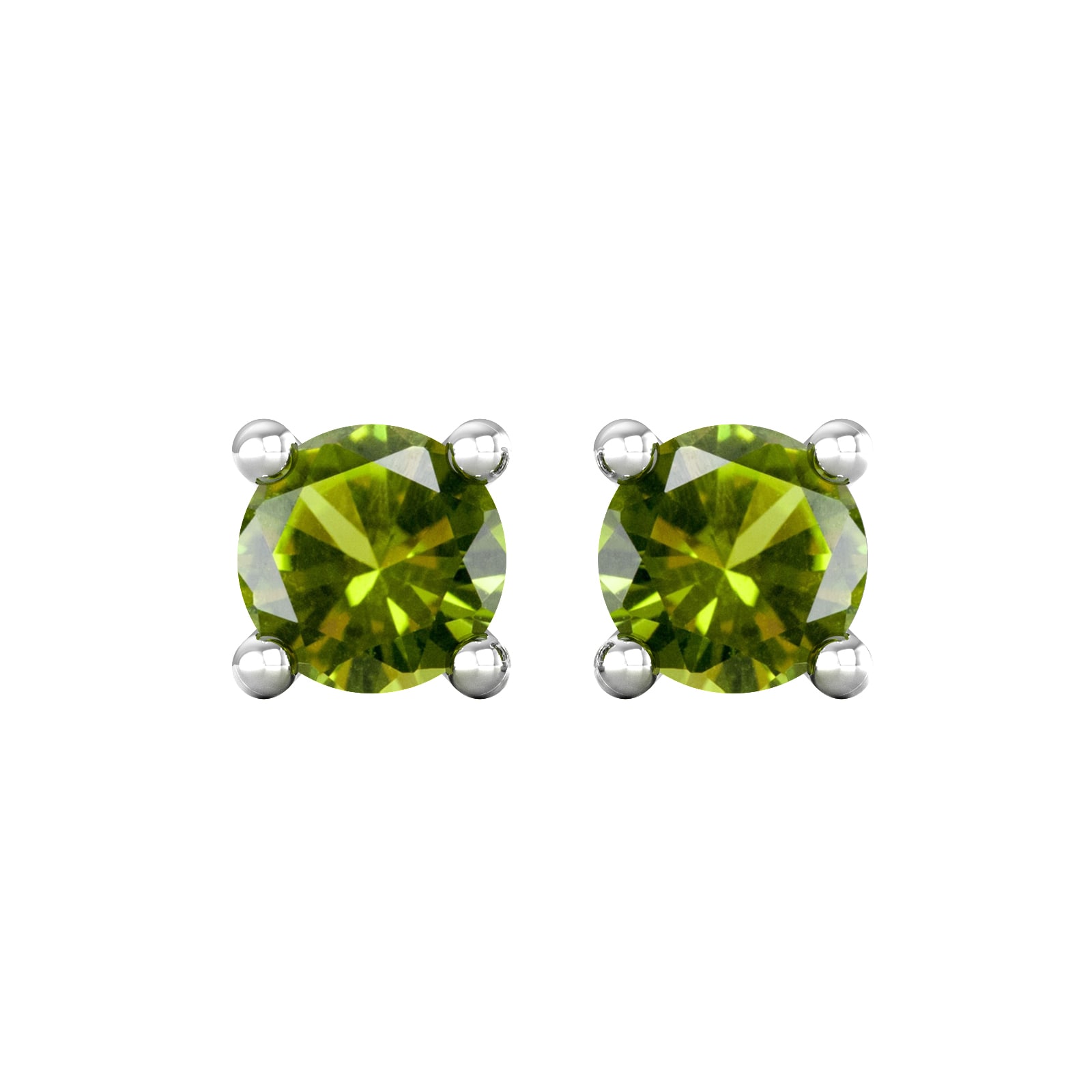 9ct White Gold 4 Claw Peridot Stud Earrings