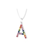 By Request 9ct White Gold Rainbow Sapphire Initial A Pendant & Chain