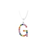By Request 9ct White Gold Rainbow Sapphire Initial G Pendant & Chain