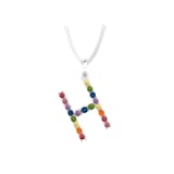 By Request 9ct White Gold Rainbow Sapphire Initial H Pendant & Chain