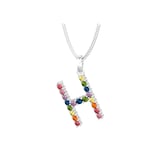 By Request 9ct White Gold Rainbow Sapphire Initial H Pendant & Chain