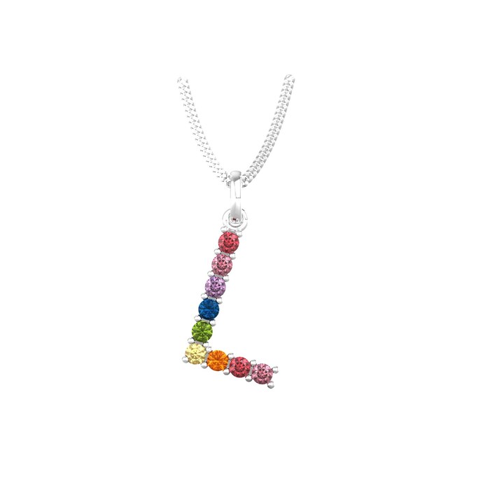 By Request 9ct White Gold Rainbow Sapphire Initial L Pendant & Chain