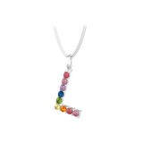 By Request 9ct White Gold Rainbow Sapphire Initial L Pendant & Chain