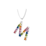 By Request 9ct White Gold Rainbow Sapphire Initial M Pendant & Chain