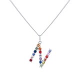 By Request 9ct White Gold Rainbow Sapphire Initial N Pendant & Chain