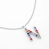 By Request 9ct White Gold Rainbow Sapphire Initial N Pendant & Chain