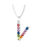 By Request 9ct White Gold Rainbow Sapphire Initial V Pendant & Chain