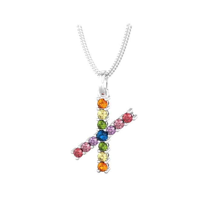 By Request 9ct White Gold Rainbow Sapphire Initial X Pendant & Chain