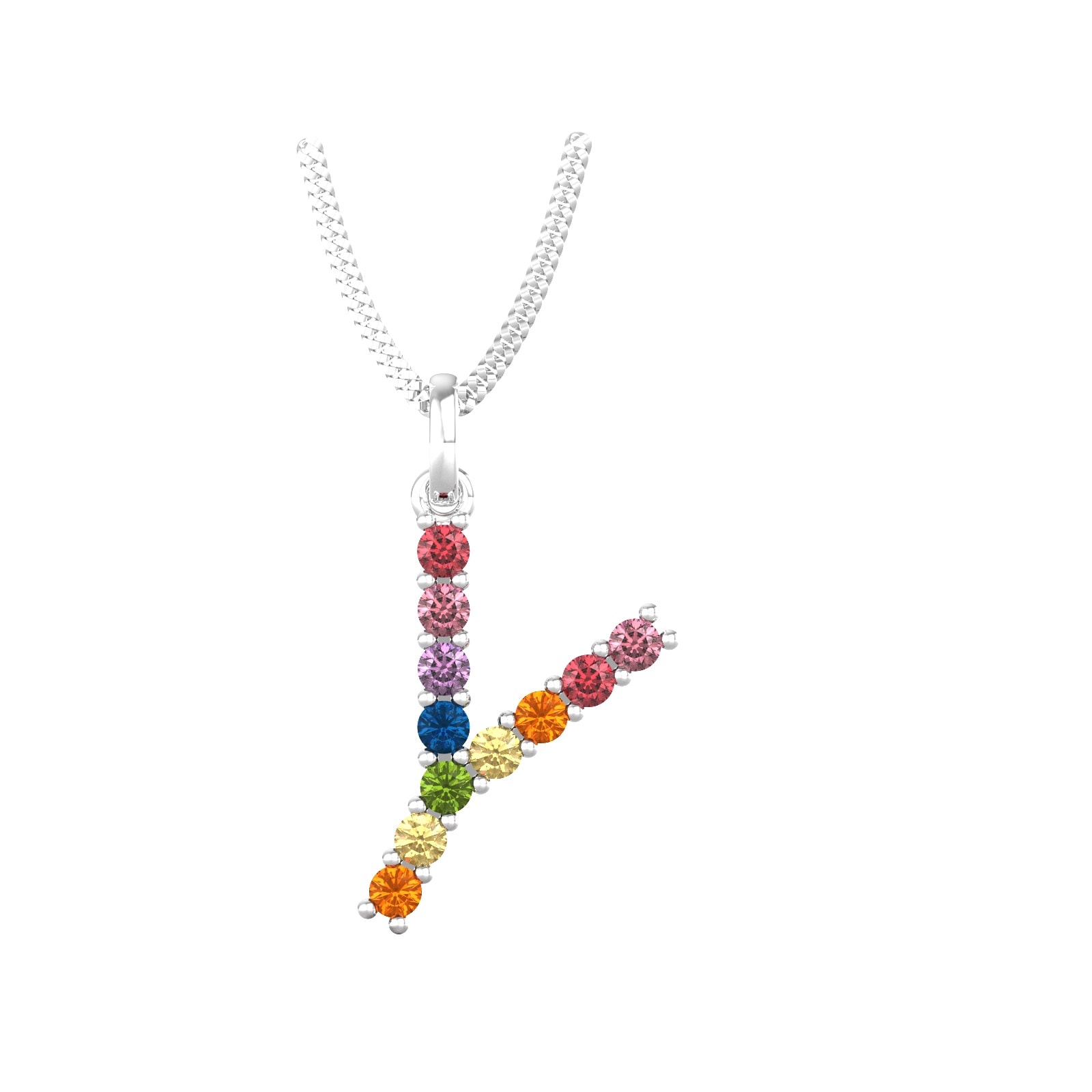 9ct White Gold Rainbow Sapphire Initial Y Pendant & Chain