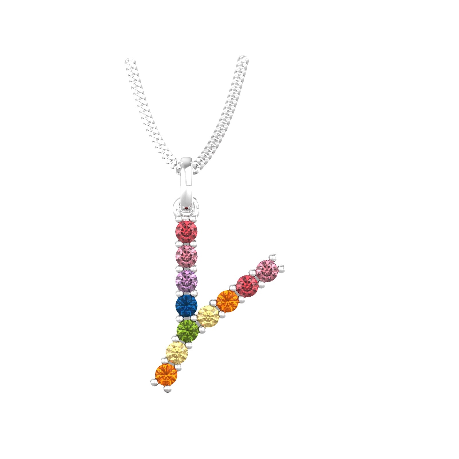 By Request 9ct White Gold Rainbow Sapphire Initial Y Pendant & Chain