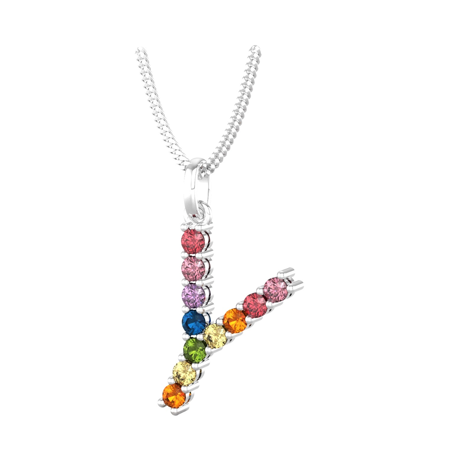 By Request 9ct White Gold Rainbow Sapphire Initial Y Pendant & Chain