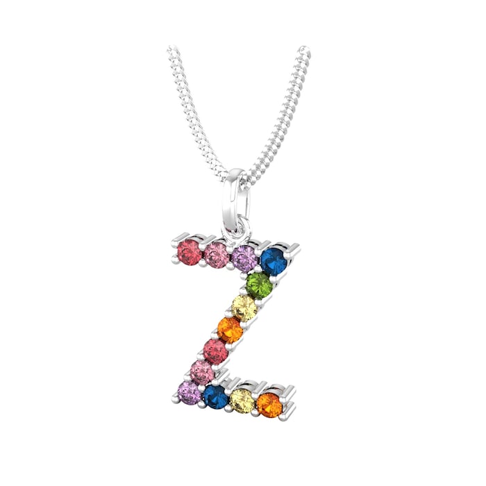 By Request 9ct White Gold Rainbow Sapphire Initial Z Pendant & Chain