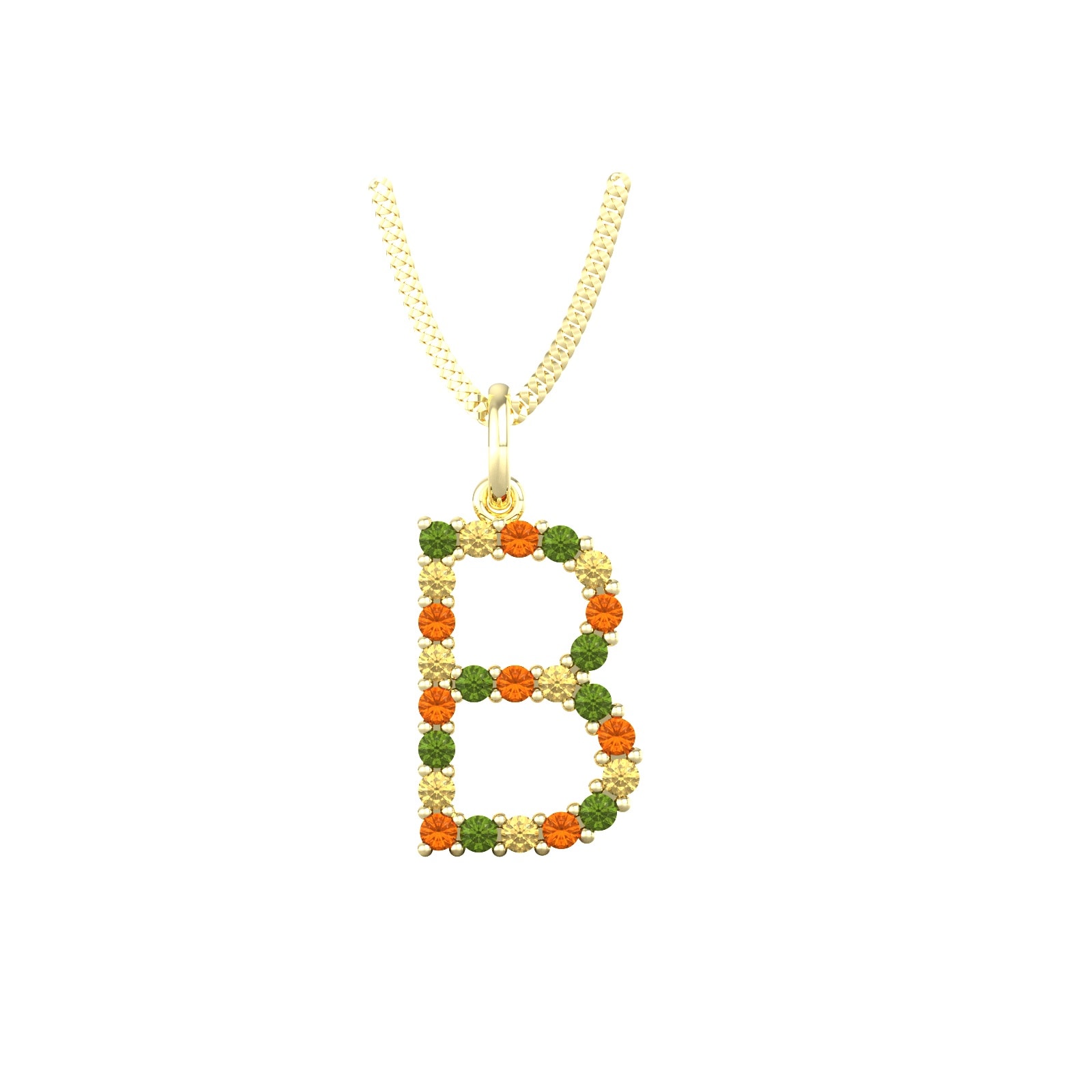 By Request 9ct Yellow Gold Multi Coloured Sapphire Initial B Pendant & Chain By Request 9ct Yellow Gold Multi Coloured Sapphire Initial B Pendant & Chain