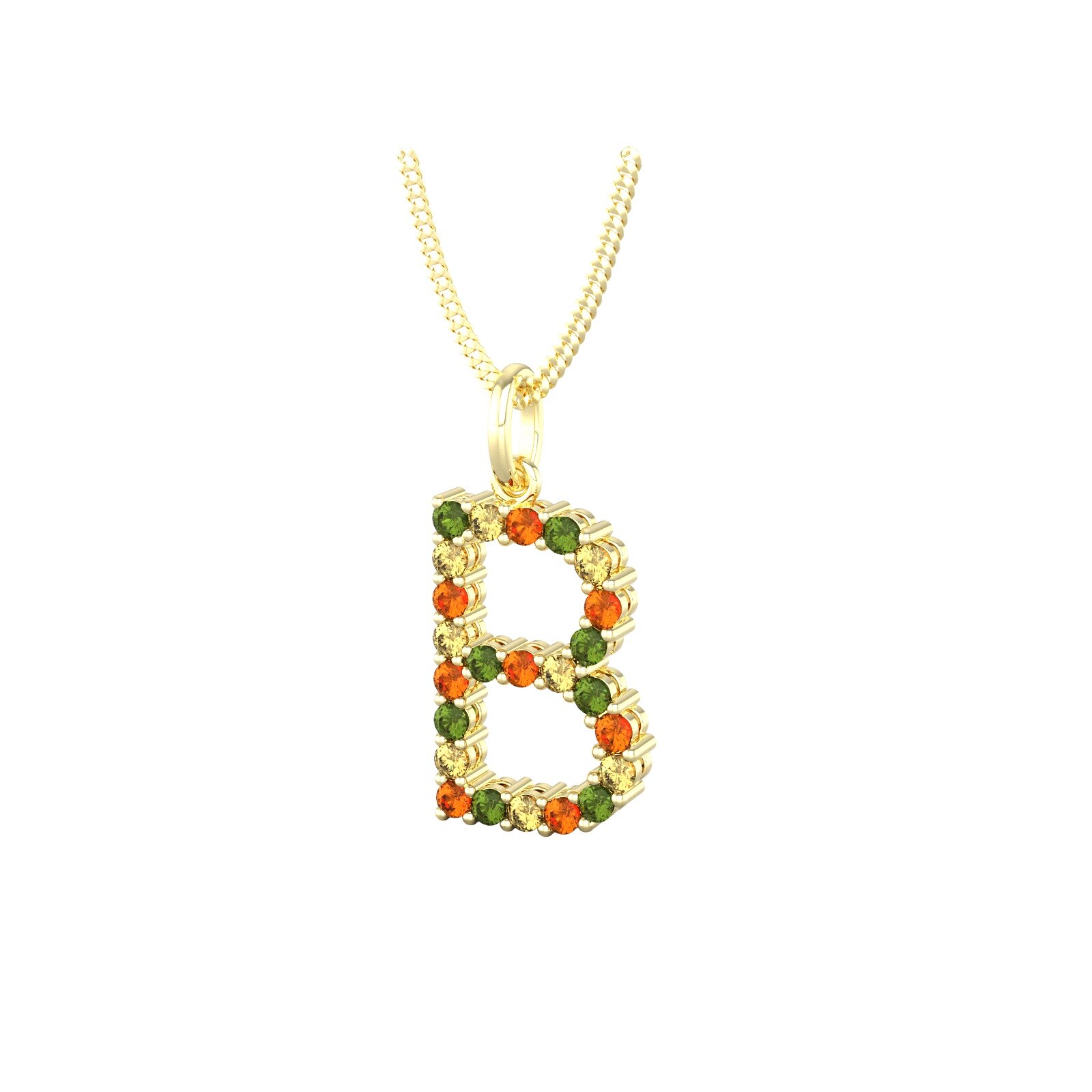 By Request 9ct Yellow Gold Multi Coloured Sapphire Initial B Pendant & Chain