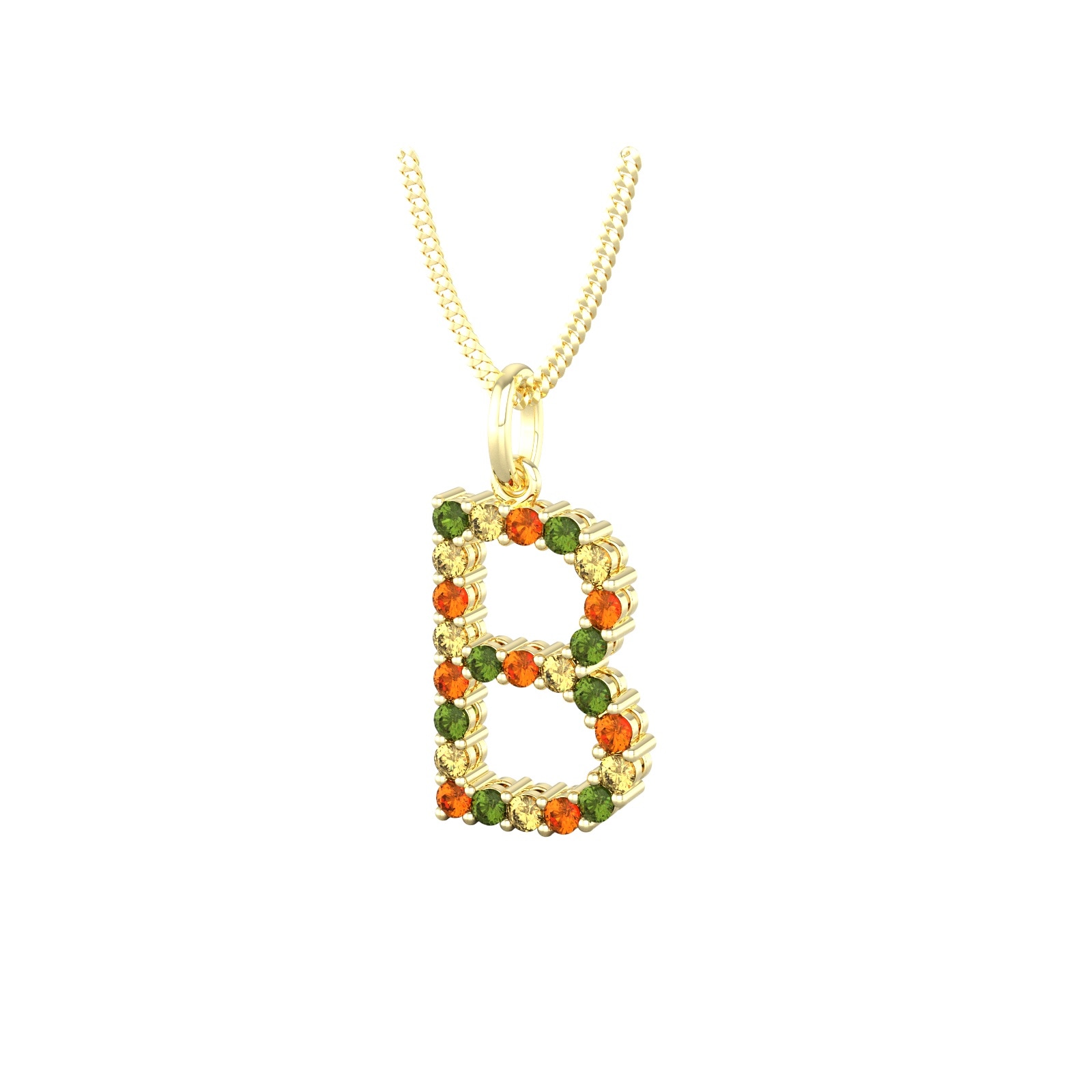 By Request 9ct Yellow Gold Multi Coloured Sapphire Initial B Pendant & Chain By Request 9ct Yellow Gold Multi Coloured Sapphire Initial B Pendant & Chain