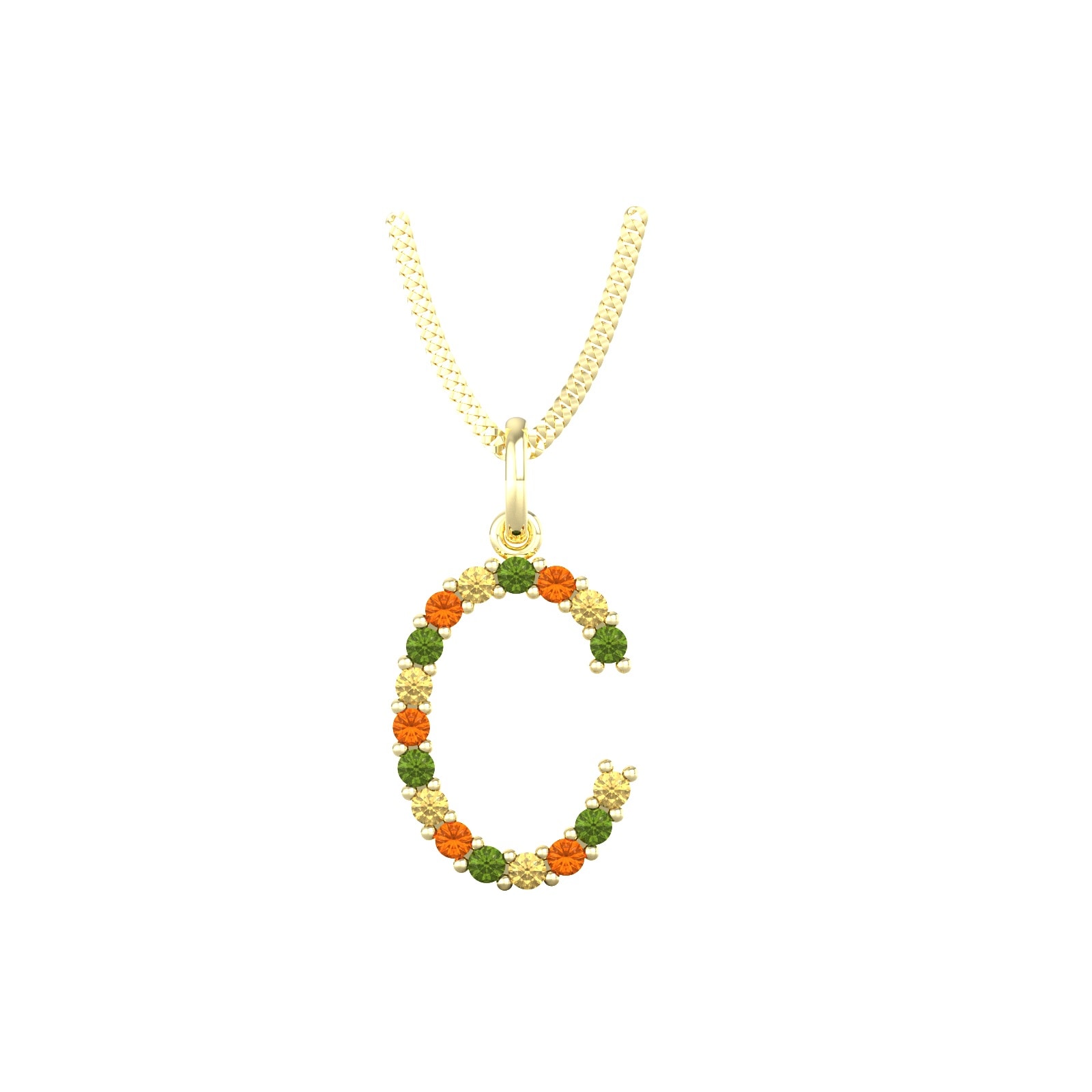 9ct Yellow Gold Multi Coloured Sapphire Initial C Pendant & Chain