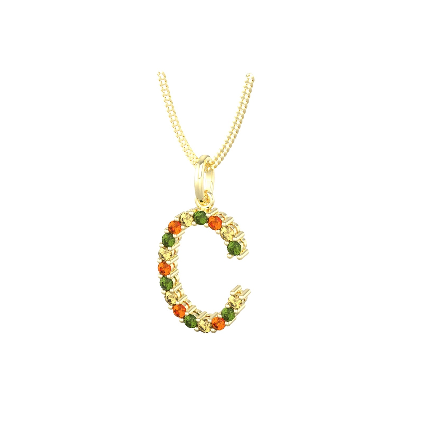 By Request 9ct Yellow Gold Multi Coloured Sapphire Initial C Pendant & Chain By Request 9ct Yellow Gold Multi Coloured Sapphire Initial C Pendant & Chain