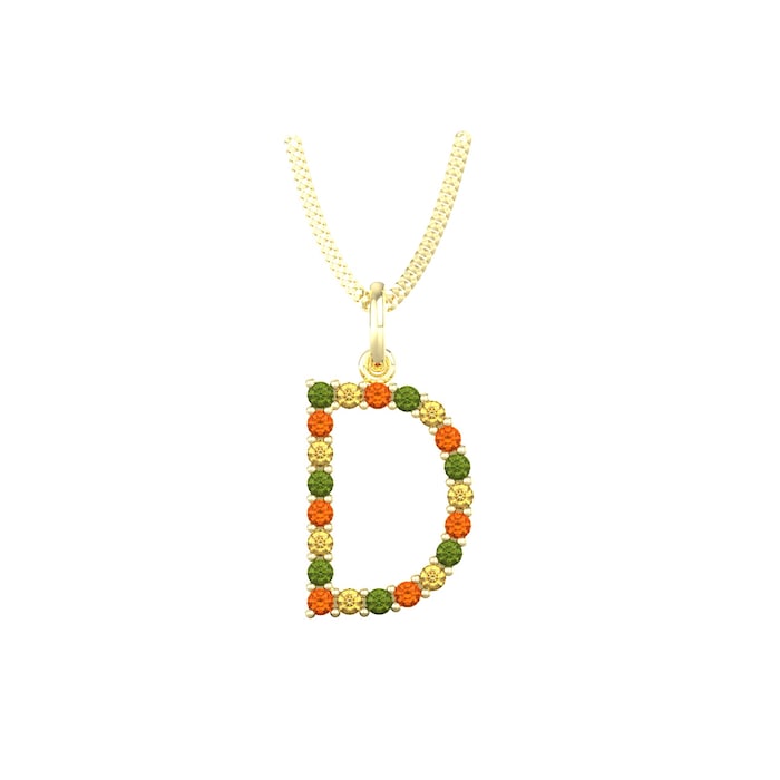 By Request 9ct Yellow Gold Multi Coloured Sapphire Initial D Pendant & Chain