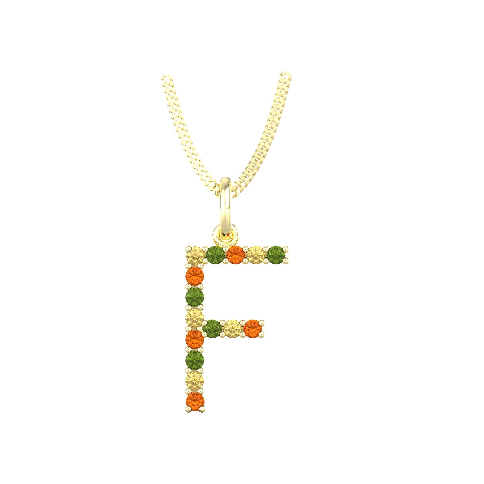 9ct Yellow Gold Multi Coloured Sapphire Initial F Pendant & Chain