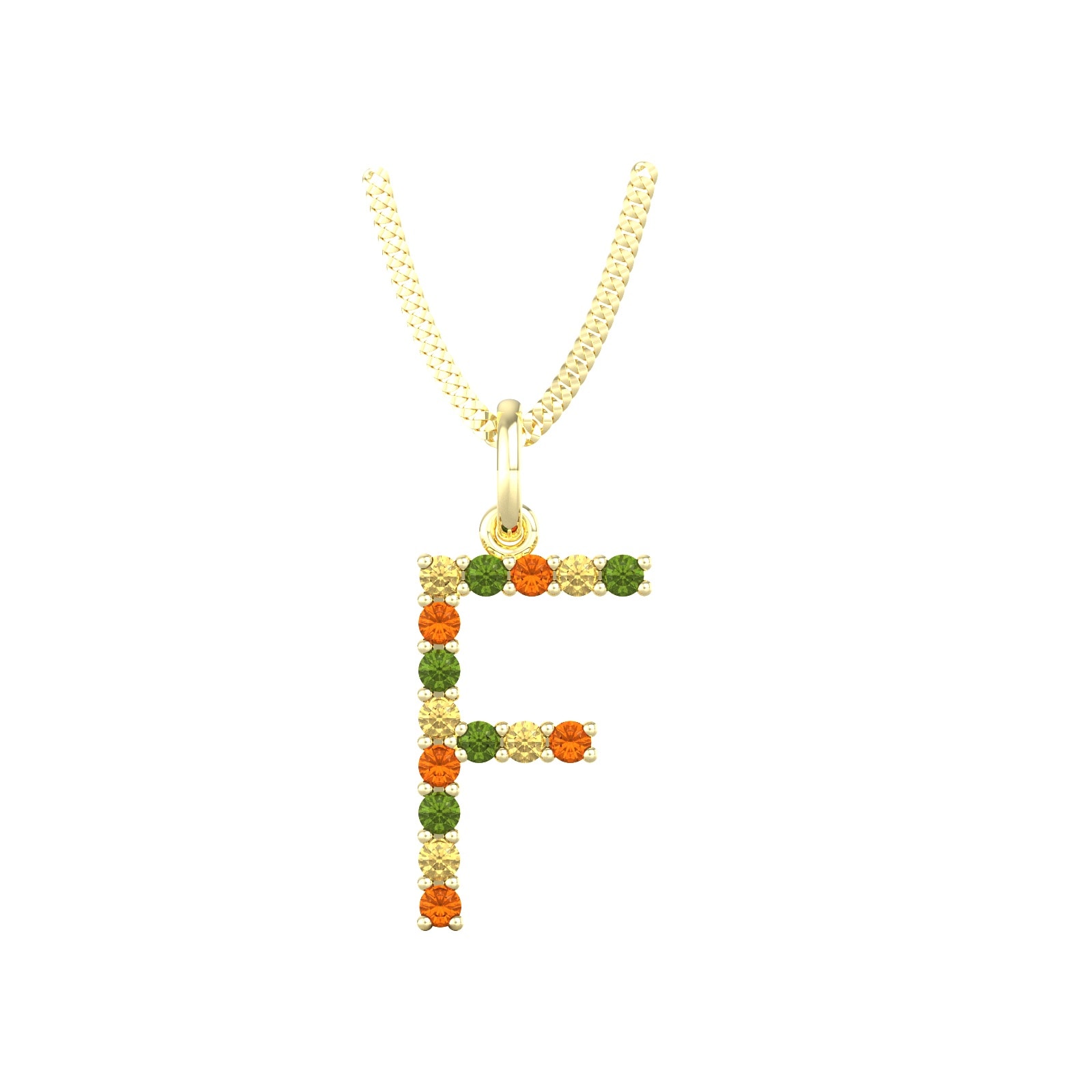 By Request 9ct Yellow Gold Multi Coloured Sapphire Initial F Pendant & Chain