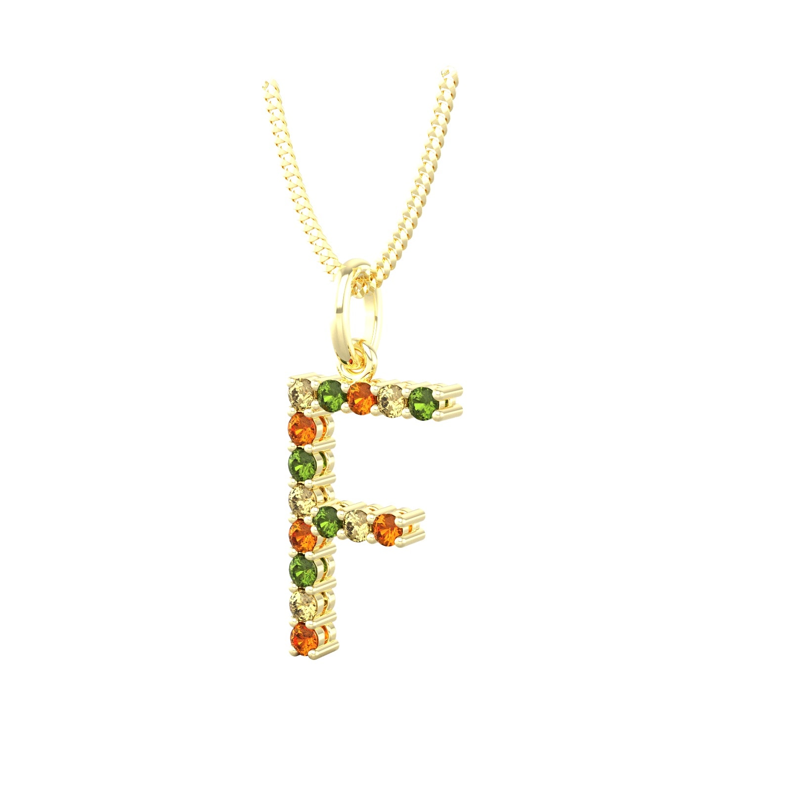 By Request 9ct Yellow Gold Multi Coloured Sapphire Initial F Pendant & Chain