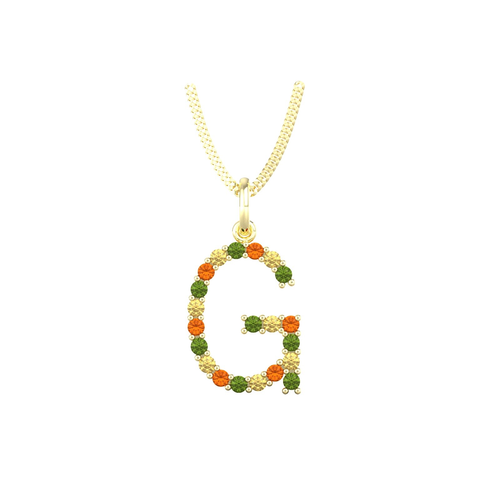 9ct Yellow Gold Multi Coloured Sapphire Initial G Pendant & Chain