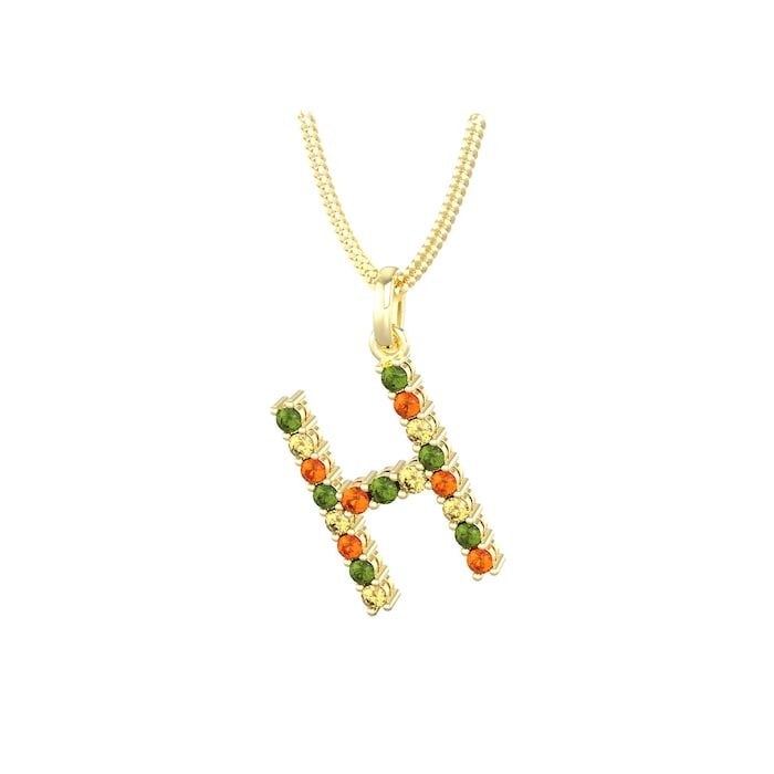 By Request 9ct Yellow Gold Multi Coloured Sapphire Initial H Pendant & Chain