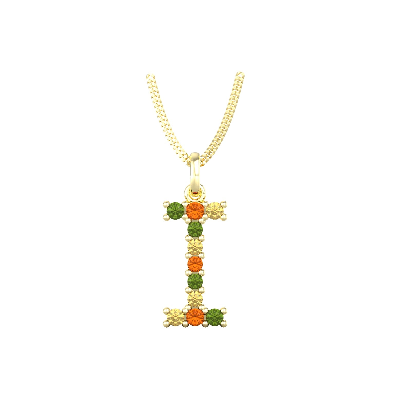 By Request 9ct Yellow Gold Multi Coloured Sapphire Initial I Pendant & Chain