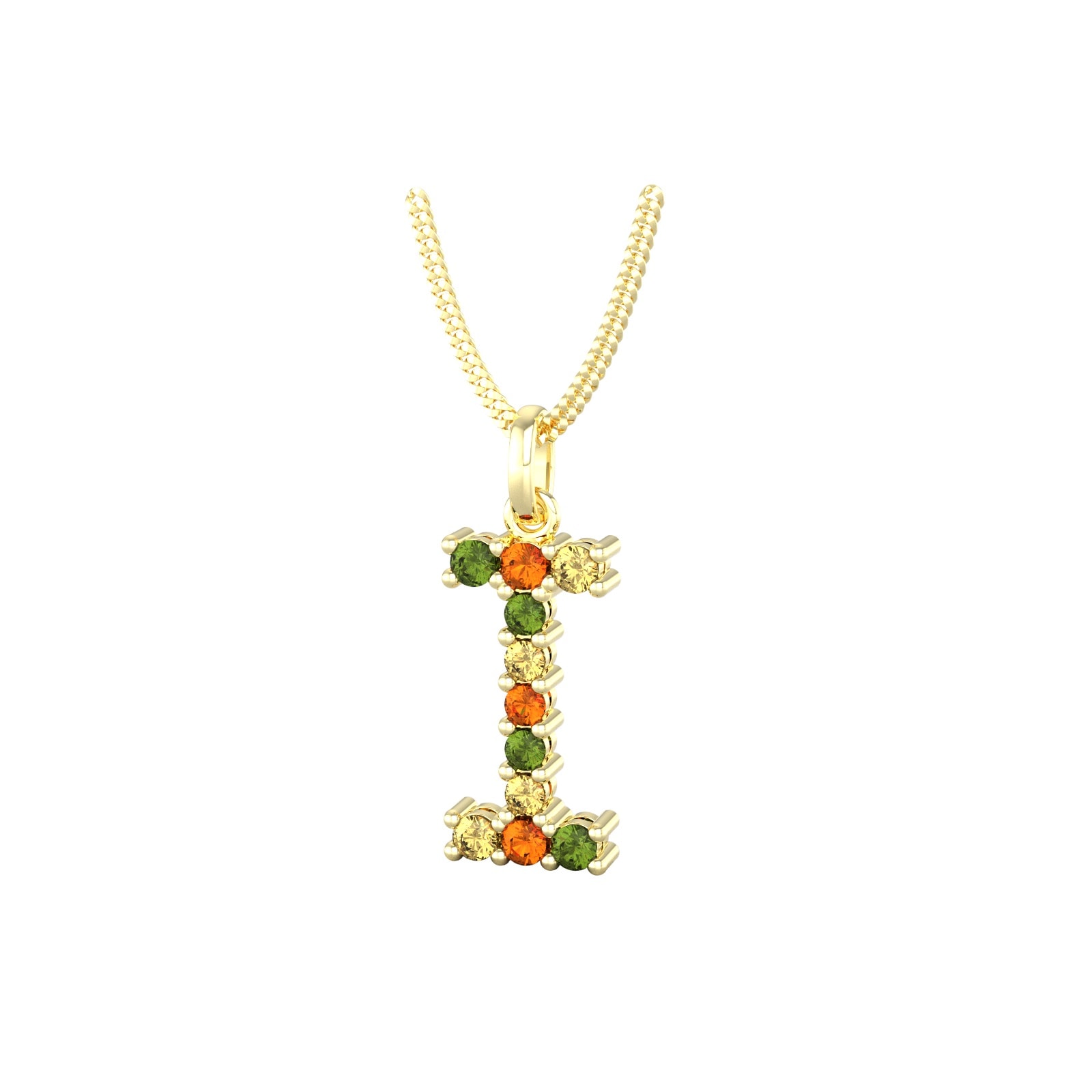 By Request 9ct Yellow Gold Multi Coloured Sapphire Initial I Pendant & Chain