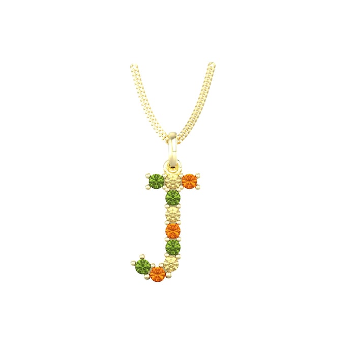 By Request 9ct Yellow Gold Multi Coloured Sapphire Initial J Pendant & Chain