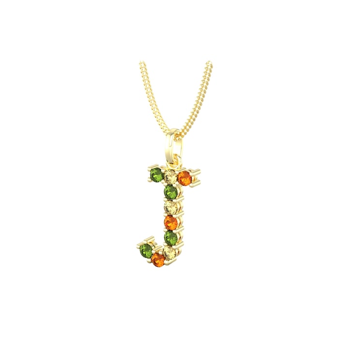 By Request 9ct Yellow Gold Multi Coloured Sapphire Initial J Pendant & Chain