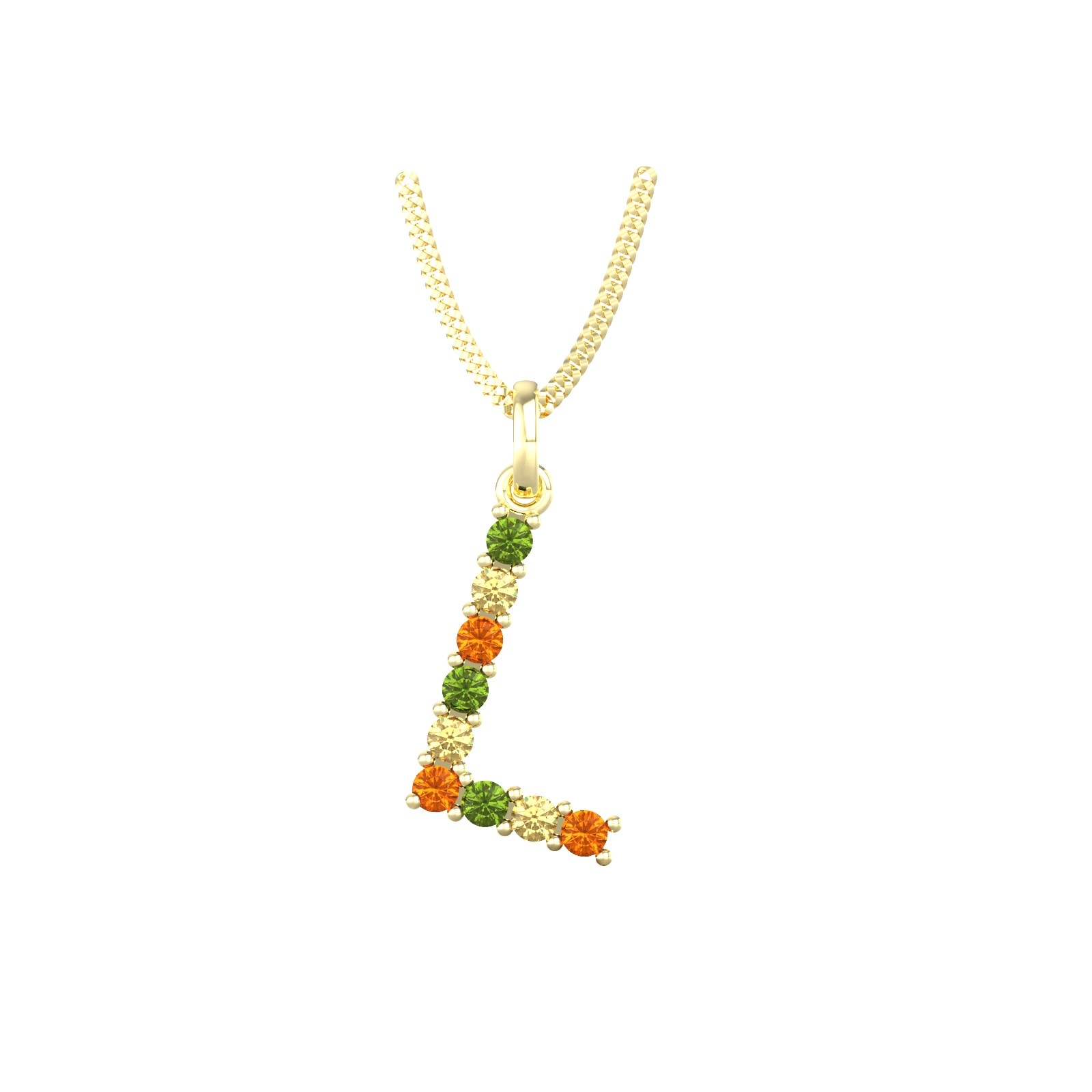 By Request 9ct Yellow Gold Multi Coloured Sapphire Initial L Pendant & Chain
