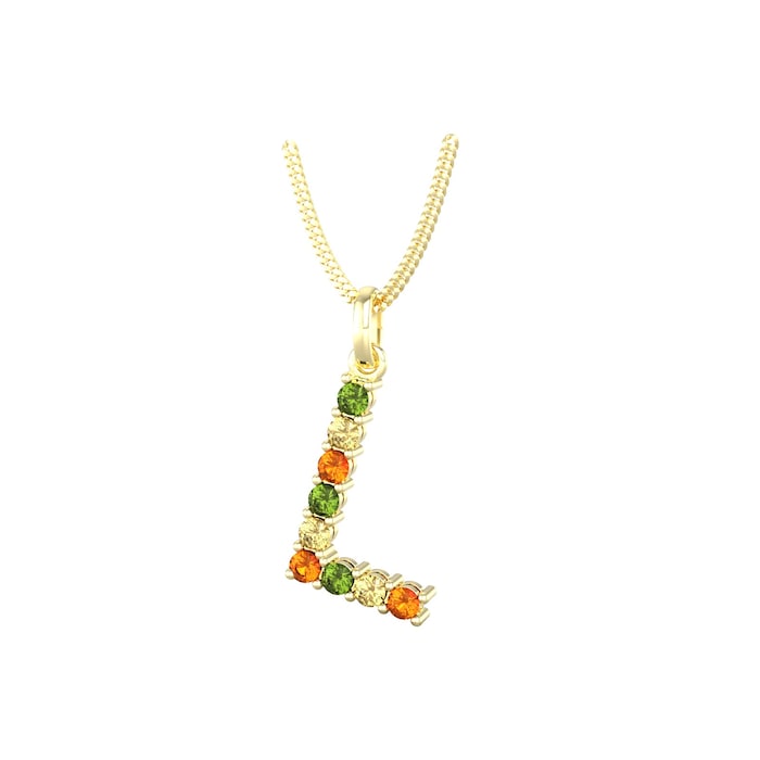 By Request 9ct Yellow Gold Multi Coloured Sapphire Initial L Pendant & Chain