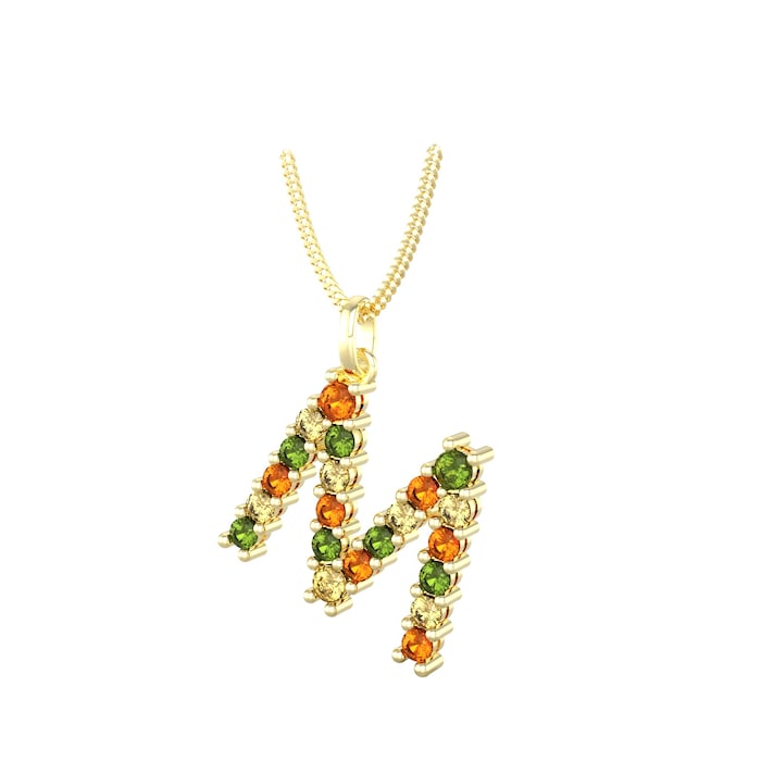 By Request 9ct Yellow Gold Multi Coloured Sapphire Initial M Pendant & Chain