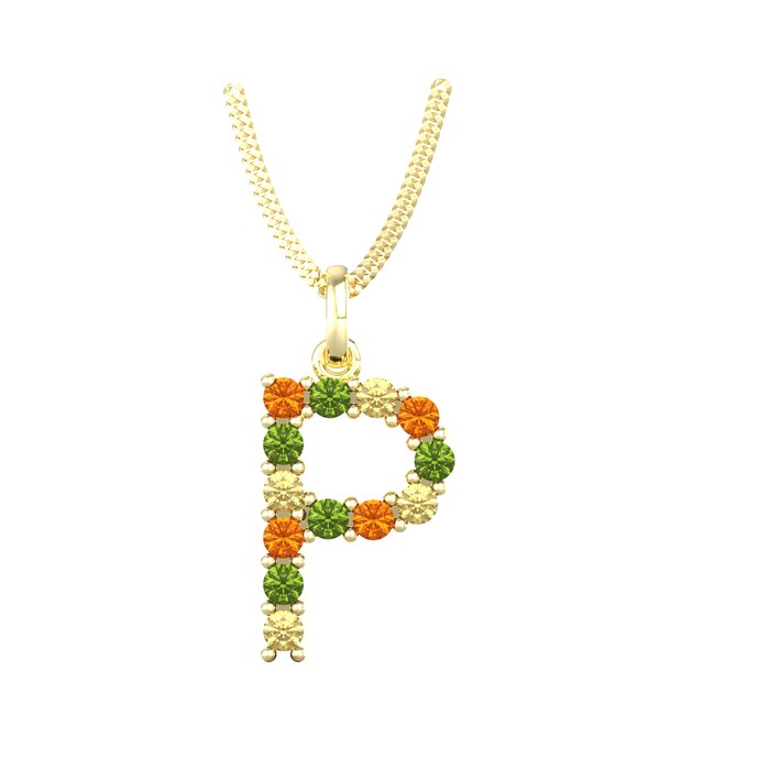 By Request 9ct Yellow Gold Multi Coloured Sapphire Intial P Pendant & Chain