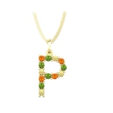 By Request 9ct Yellow Gold Multi Coloured Sapphire Intial P Pendant & Chain