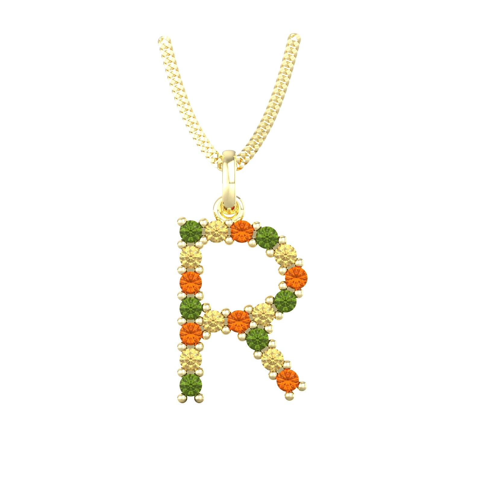By Request 9ct Yellow Gold Multi Coloured Sapphire Initial R Pendant & Chain