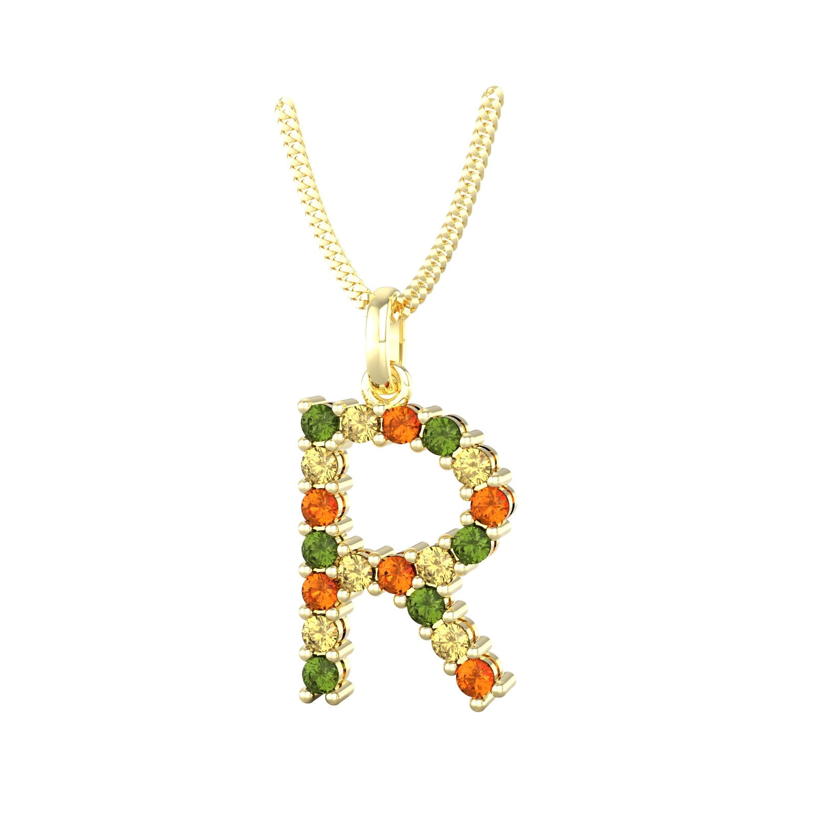 By Request 9ct Yellow Gold Multi Coloured Sapphire Initial R Pendant & Chain