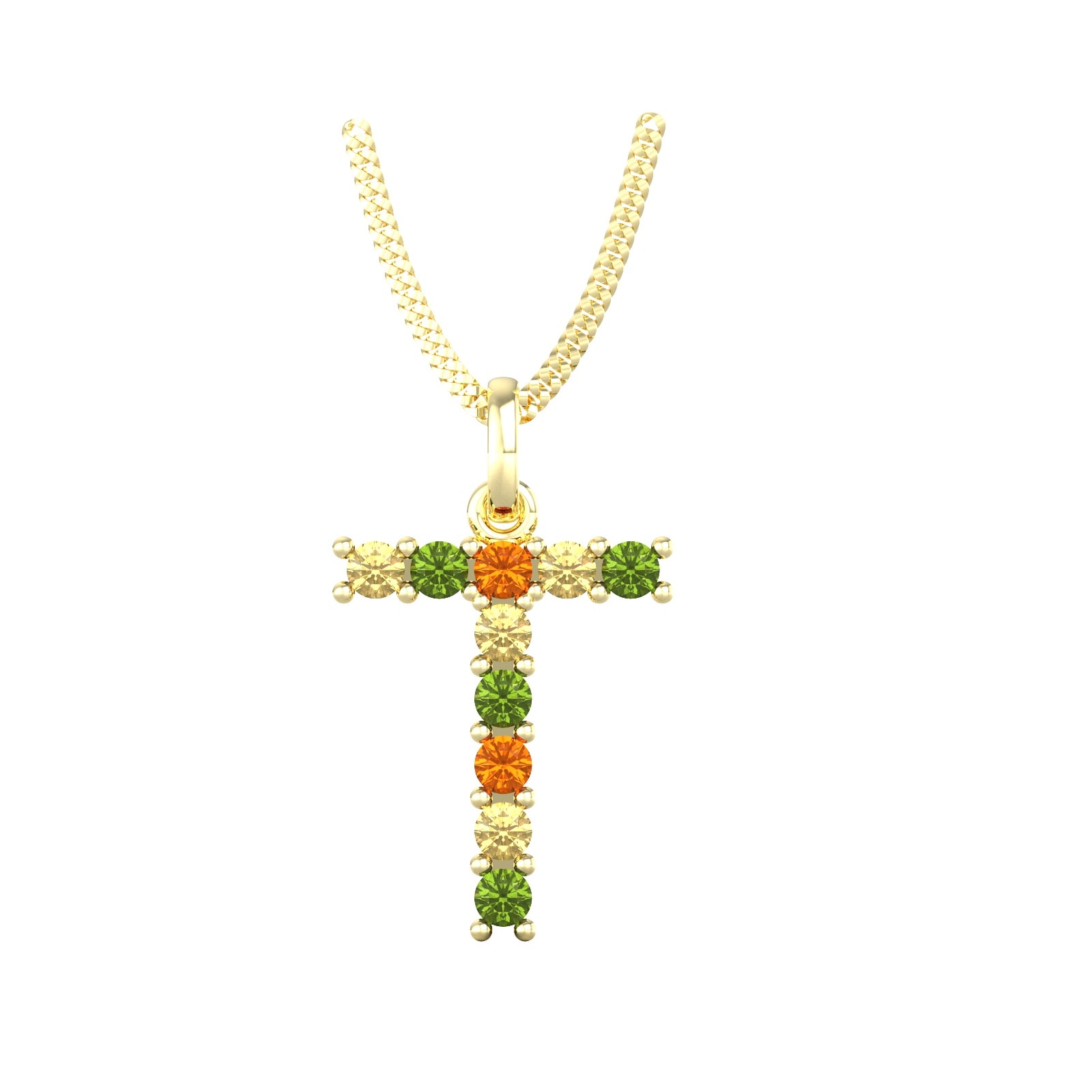 By Request 9ct Yellow Gold Multi Coloured Sapphire Initial T Pendant & Chain