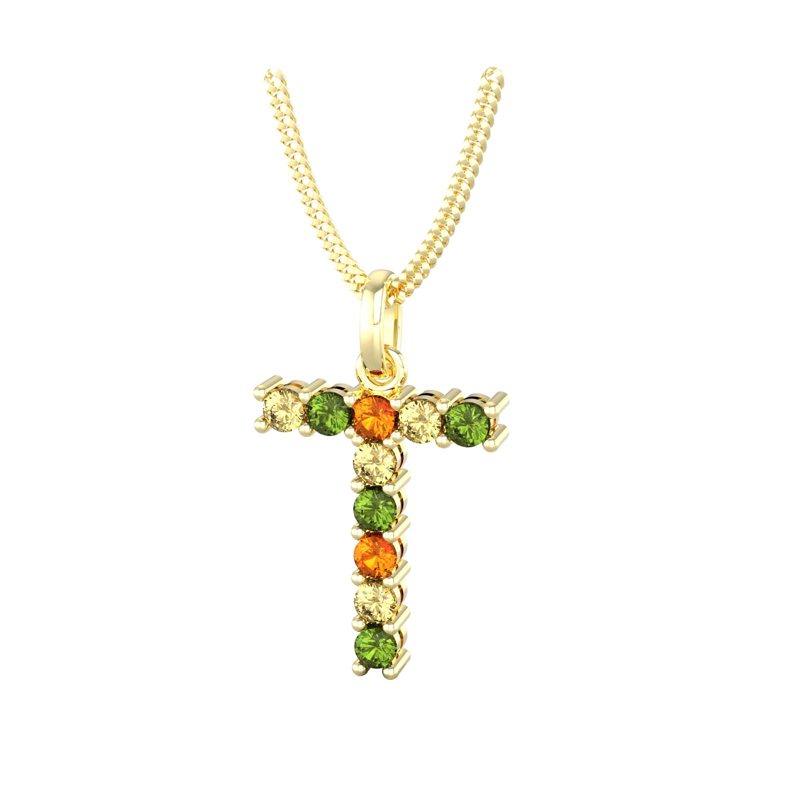 By Request 9ct Yellow Gold Multi Coloured Sapphire Initial T Pendant & Chain