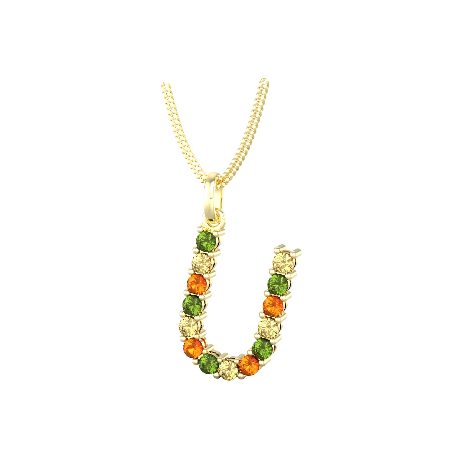 By Request 9ct Yellow Gold Multi Coloured Sapphire Initial U Pendant & Chain
