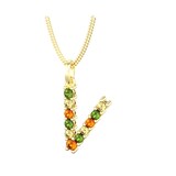 By Request 9ct Yellow Gold Multi Coloured Sapphire Initial V Pendant & Chain