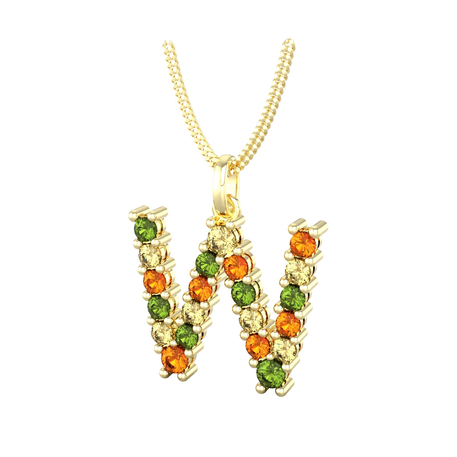 By Request 9ct Yellow Gold Multi Coloured Sapphire Initial W Pendant & Chain