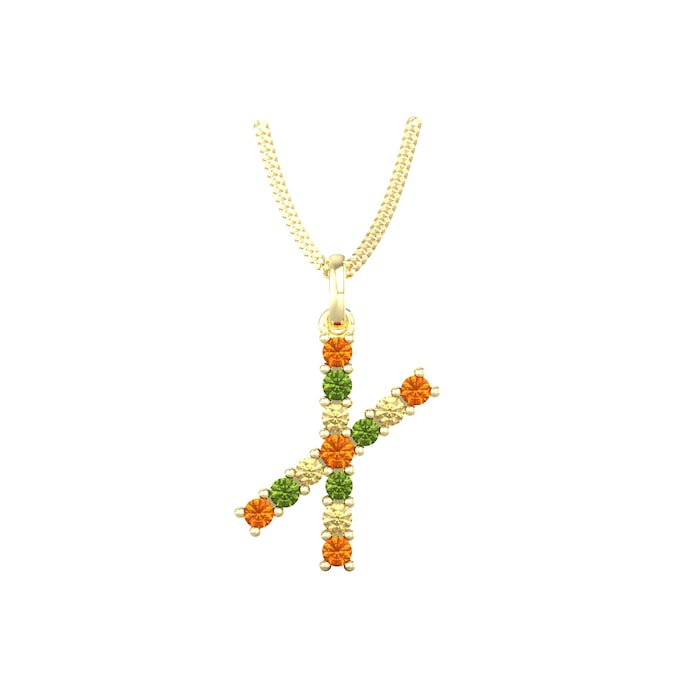 By Request 9ct Yellow Gold Multi Coloured Sapphire Initial X Pendant & Chain