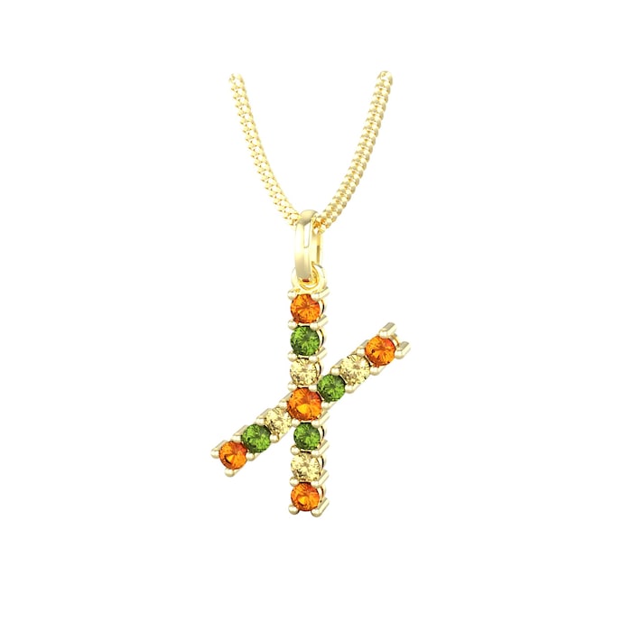 By Request 9ct Yellow Gold Multi Coloured Sapphire Initial X Pendant & Chain