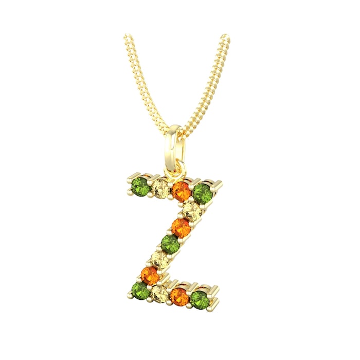 By Request 9ct Yellow Gold Multi Coloured Sapphire Initial Z Pendant & Chain